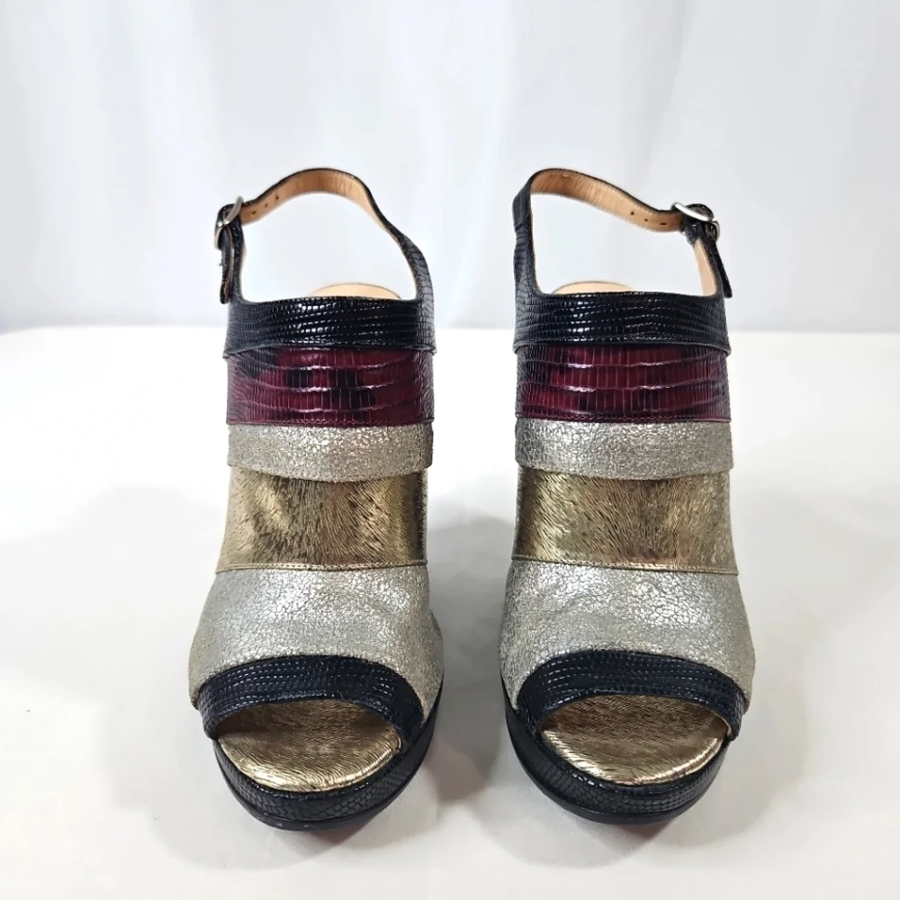 Dries Van Noten Black Gold Red Stripe Wedge Shoes Size 36